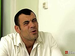 brunette in uniform gets wild with doctor at hospital