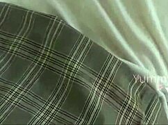 asian schoolgirl lifts skirt, shows ass, fucks hard on all fours