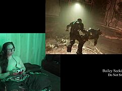 naked brunette bbw with big natural tits plays deadspace part 8 in casual gaming session