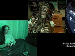 naked brunette bbw with big natural tits plays deadspace part 8 in casual gaming session