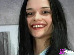 Hey, check out busty Katie Fey teasing in black nylons, so hot!