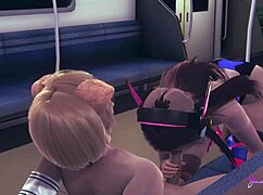 overwatch yaoi femboy d va gives steamy handjob and blowjob in anime game
