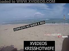 kriss hotwife approached by 2 strangers on the beach while relaxing