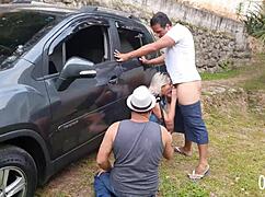 Blonde pornstar Katharine Madrid gets big cock from Tony Tigrao and Binho Ted backstage in USA. Spanish tits and ass action.