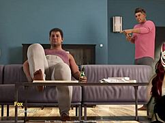 milf in cartoon gives blowjob to young guy in game