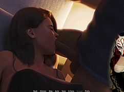 milf in cartoon gives blowjob to young guy in game