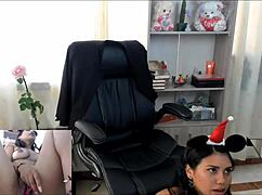 naughty shana toys with dildo in retro office