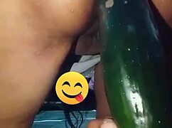 Mother-in-law bends over for thick cucumber anal play, sending proof of her gaping hole