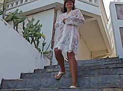 wow, voyeur exhibition for neighbors with hairy legs and ass!