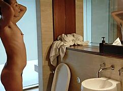 Stand up piss in clubhouse shower hot pee on my legs