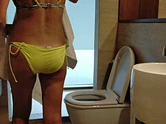 Stand up piss in clubhouse shower hot pee on my legs