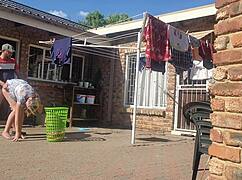 cuckold troubled man watches wife fucked outdoors by another guy. flashing skirt and small tits in public.