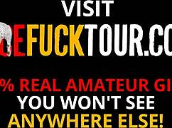 Tourist pins cute Colombian against wall for rough throat fucking!