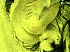 Retro vintage cartoon anime hentai illustration featuring erotic scenes