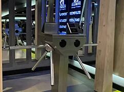 A skinny blonde with long hair roleplays gym training before dragging guy to bed for big cock fucking