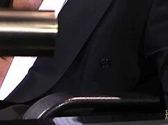 horny blonde milf makes out with boss, blows him on couch