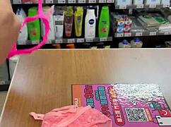 asian ladyboy showing new thong in convenience store