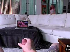 Busty babe strips for her boyfriend, teasing her pierced tits