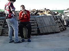 fucking on a log outdoors, this horny couple couldn't wait. their public display turned heads with raw passion.