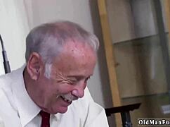 Horny old man jerks off while Ivy gives blowjob and shows her ginormous tits. She impresses him so much.