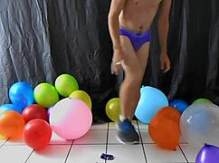 richard lennox, horny gay dilf, indulges in balloon play with monster cock.