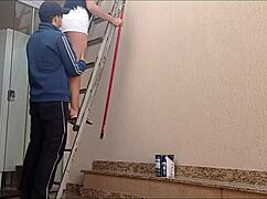 Married Slut Seduces Painter for Raw Outdoor Action!