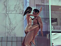 Skinny girl gets fucked in the shower