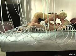 Watch these lesbians use a fuck machine and lick each other's twats – can you believe it?