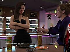 She performs an upskirt striptease in anime cosplay at the bar.