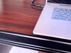 Boss Bent Over Skinny Secretary in Stockings, Destroying Her Tight Pussy on Desk