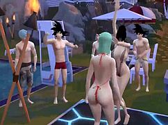 in dragon ball hentai, mothers and wives get fucked by sons in a wild pool orgy with assfucking and ntr