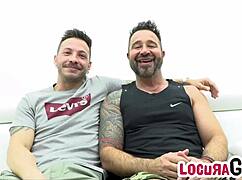 John Brachalli fucks Martin Mazza hard on the sofa with big cocks bareback