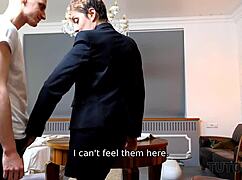 Mature tutor in stockings gets bent over for doggystyle sex.