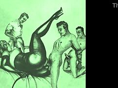 Vintage erotic cartoon illustration from antique anime