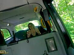 fake taxi cutie strips on backseat before huge cock creampie