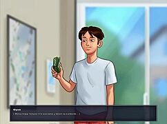 Slut rides big cock in summertime saga, getting cum on nipples