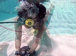 i feel so horny masturbating underwater in the tight swimming pool with my big tits