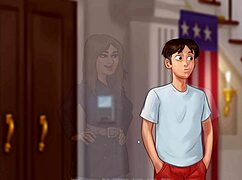 Slut rides big cock in summertime saga, getting cum on nipples