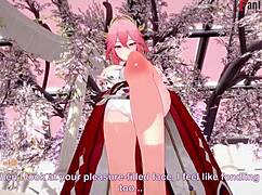 Yae Miko Sucking Hard in Genshin Impact Full Fantasy 3D Anime Scene.