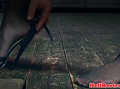 ginger sub gets punished hard outdoors with pierced nipples.