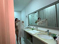 Wow, caught my step sister's red-haired friend in the bathroom, can't resist her huge tits! 😍