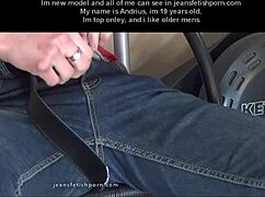 Young gay boy jerking off in tight jeans