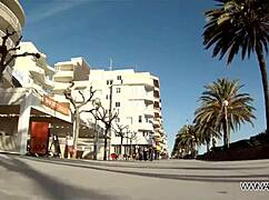 Big ass brunette says 'fuck my pussy with that toy' in public cumshot scene