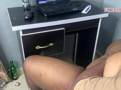 Housewife caught watching porn, fucked hard by friend 😈