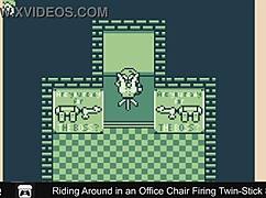 Riding around in an office chair firing twin-stick style at work.