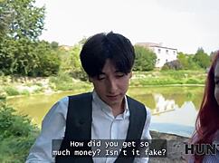 Little redhead shows sex skills in public to boyfriend