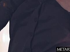 a beautiful coed with big natural tits slips off her white panties and starts masturbating in her college dorm