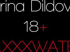 Yo, Arina Dildova works a huge dildo in shower