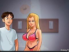 in summertime saga, the blond cheerleader gets fucked on the beach by a huge dick player 😈