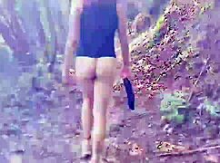 Perfect Body Girl Teases in the Woods with Naked Ass and Pussy Display
